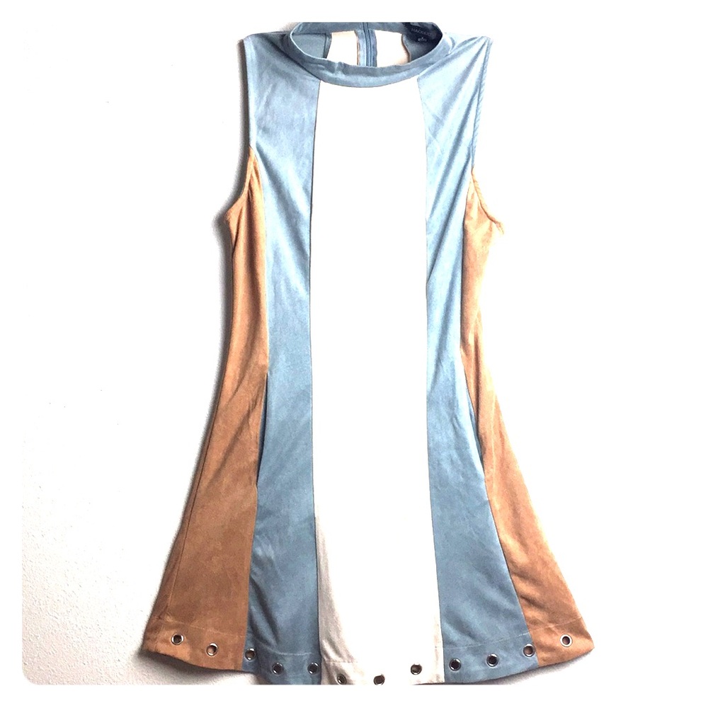 midi suede halter neck dress with grommets